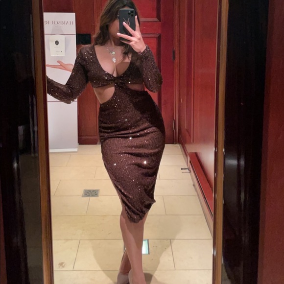 Fashion Nova: sequin midi dress (brown) - Picture 2 of 3
